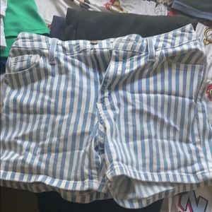 Blue and white striped shorts